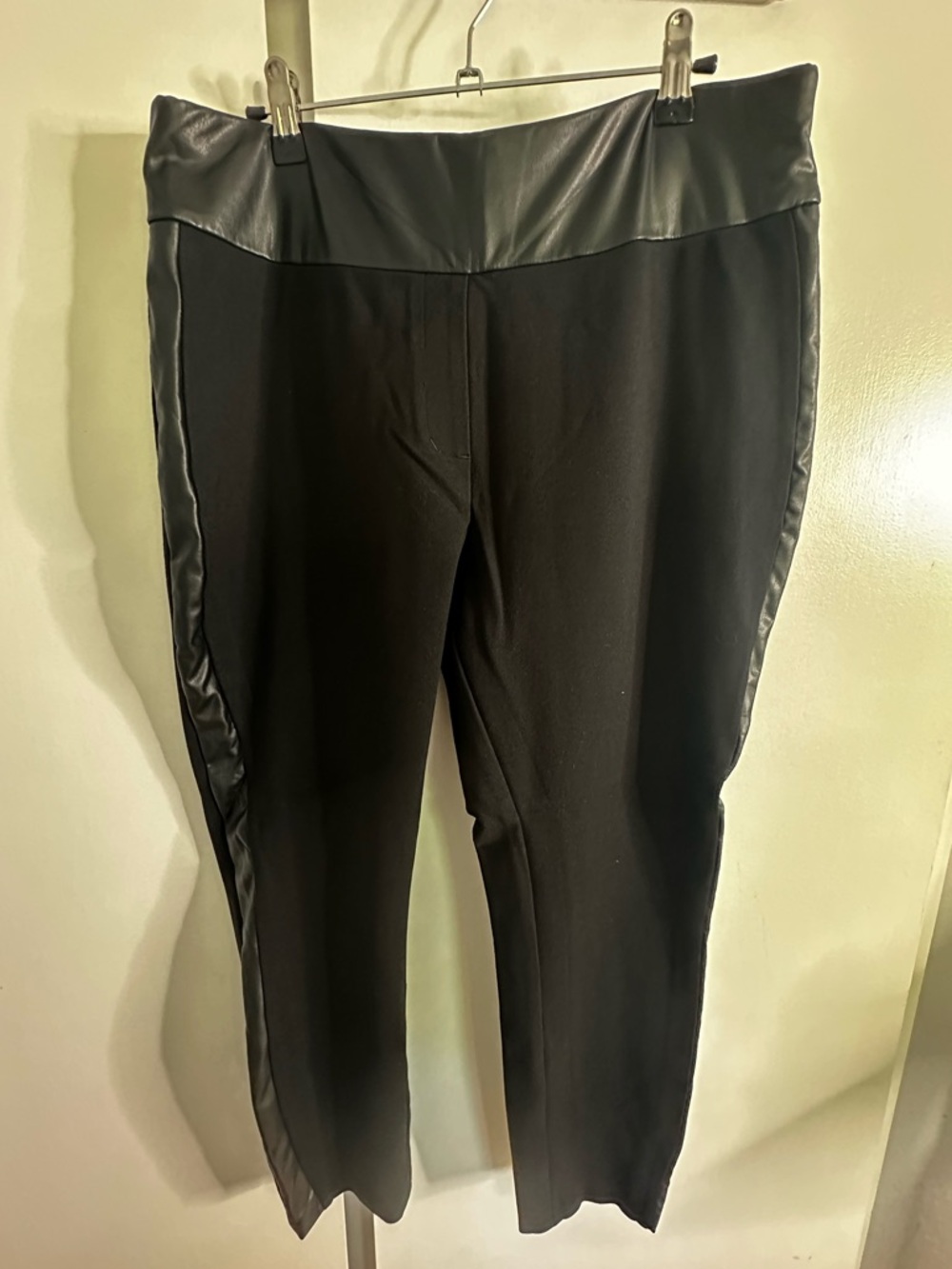 Express Black Faux Leather Trim Columnist Ankle High Rise Pants